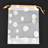 100 pc Plastic Frosted Drawstring Bags, Rectangle, Flower Pattern, 20x16x0.02~0.2cm