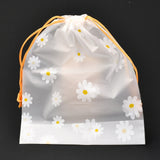 100 pc Plastic Frosted Drawstring Bags, Rectangle, Flower Pattern, 20x16x0.02~0.2cm