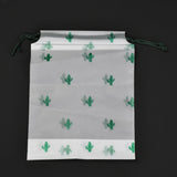 100 pc Plastic Frosted Drawstring Bags, Rectangle, Cactus Pattern, 20x16x0.02~0.2cm