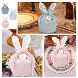 1 Bag 9 Pcs Velvet Jewelry Bags, 3 Colors Easter Rabbit Ear Candy Bags Drawstring Gift Pouches with Plastic Imitation Pearl Bead for Wedding Birthday Easter Party Cookie Packaging