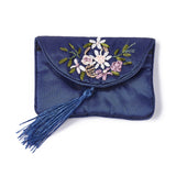 10 pc Embroidery Cloth Zip Pouches, with Tassels and Stainless Steel Snap Button, Rectangle, Midnight Blue, 12x8.5cm