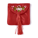 10 pc Embroidery Cloth Pouches, with Tassels and Stainless Steel Snap Button, Square, Red, 10.5x10cm