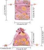 1 Set Chemical Fiber Packing Pouches, Drawstring Bags, Rectangle with Common Peony Pattern, Mixed Color, 14x11cm, 9pcs/set