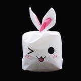 500 pc Kawaii Bunny Plastic Candy Bags, Rabbit Ear Bags, Gift Bags, Two-Side Printed, Hot Pink, 18x10cm