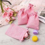 100 pc Polyester Imitation Burlap Packing Pouches Drawstring Bags, Flamingo, 13.5x9.5cm