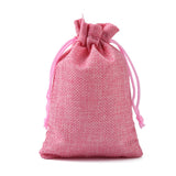 100 pc Polyester Imitation Burlap Packing Pouches Drawstring Bags, Flamingo, 13.5x9.5cm