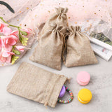 100 pc Polyester Imitation Burlap Packing Pouches Drawstring Bags, Tan, 13.5x9.5cm