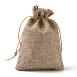 100 pc Polyester Imitation Burlap Packing Pouches Drawstring Bags, Tan, 13.5x9.5cm