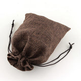 100 pc Polyester Imitation Burlap Packing Pouches Drawstring Bags, Coconut Brown, 13.5x9.5cm