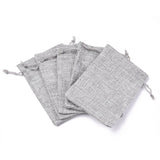100 pc Polyester Imitation Burlap Packing Pouches Drawstring Bags, Light Grey, 13.5x9.5cm