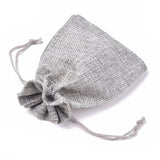 100 pc Polyester Imitation Burlap Packing Pouches Drawstring Bags, Light Grey, 13.5x9.5cm