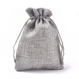 100 pc Polyester Imitation Burlap Packing Pouches Drawstring Bags, Light Grey, 13.5x9.5cm