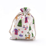 50 pc Polycotton(Polyester Cotton) Packing Pouches Drawstring Bags, with Printed Box and Christmas Tree, Colorful, 18x13cm