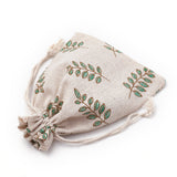 50 pc Polycotton(Polyester Cotton) Packing Pouches Drawstring Bags, with Printed Leaf, Teal, 18x13cm