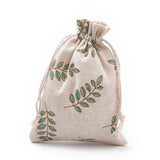 50 pc Polycotton(Polyester Cotton) Packing Pouches Drawstring Bags, with Printed Leaf, Teal, 18x13cm