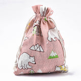 50 pc Printed Polycotton(Polyester Cotton) Pouches, Drawstring Bags, Zuni Bear Pattern, Pink, 17.5~18x12.7~13cm