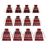 1 Set Burlap Pouches, Polyester Drawstring Bags, Stripe Pattern, Red, 13.8~22.7x10~17.4cm, 12pcs/set
