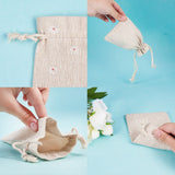 50 pc Polycotton(Polyester Cotton) Packing Pouches Drawstring Bags, with Printed Flower, Wheat, 14x10cm