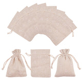 50 pc Polycotton(Polyester Cotton) Packing Pouches Drawstring Bags, with Printed Flower, Wheat, 14x10cm