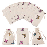 50 pc Polycotton(Polyester Cotton) Packing Pouches Drawstring Bags, with Printed Butterfly, Wheat, 14x10cm