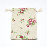 50 pc Polycotton(Polyester Cotton) Packing Pouches Drawstring Bags, with Printed Flower, Wheat, 14x10cm