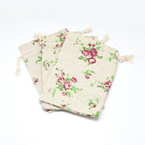 50 pc Polycotton(Polyester Cotton) Packing Pouches Drawstring Bags, with Printed Flower, Wheat, 14x10cm