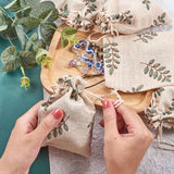 50 pc Polycotton(Polyester Cotton) Packing Pouches Drawstring Bags, with Printed Leaf, Wheat, 14x10cm