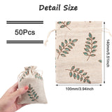 50 pc Polycotton(Polyester Cotton) Packing Pouches Drawstring Bags, with Printed Leaf, Wheat, 14x10cm