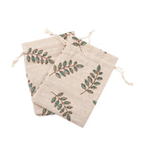 50 pc Polycotton(Polyester Cotton) Packing Pouches Drawstring Bags, with Printed Leaf, Wheat, 14x10cm
