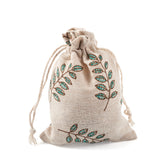 50 pc Polycotton(Polyester Cotton) Packing Pouches Drawstring Bags, with Printed Leaf, Wheat, 14x10cm