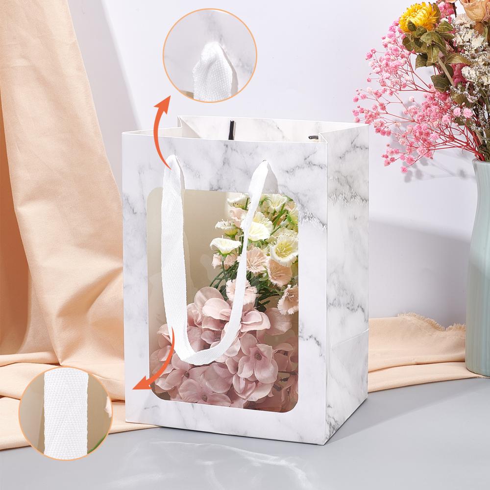 CRASPIRE 10 pc Flower Bouquet Paper Gift Bags, Portable Kraft Paper Tote  Shopping Bag, with PVC Transparent Window and Handles, Party Gift Wrapping  Bags, Rectangle with Marble Pattern, WhiteSmoke, 18x13x25cm