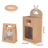 24 pc 24 Pcs Blank Kraft Paper Bags, 11.9x6.15x15.7cm Stand Up Gift Bag With Handles Brown Gift Bag with Clear Window for Candy Cookies Packaging, Wedding, Christmas, Party, Store Retail