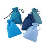 1 Set 5 Colors Blue Burlap Packing Pouches, Drawstring Bags, Blue, 13.8~14x10cm, 25pcs/set