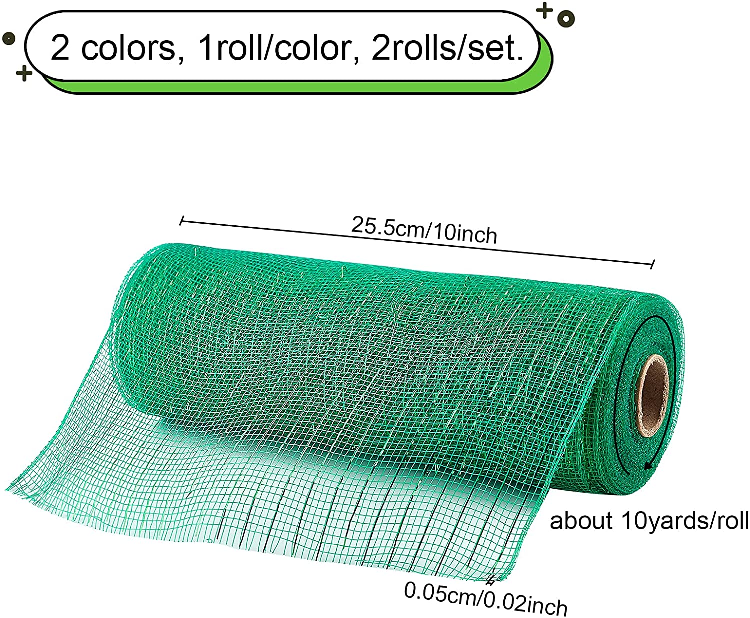 10 Inch x 30 Feet Metallic Mesh Ribbon 2 Rolls Metallic Poly Tulle Roll for Winter Christmas Wreath Decoration, Dark Red and Green