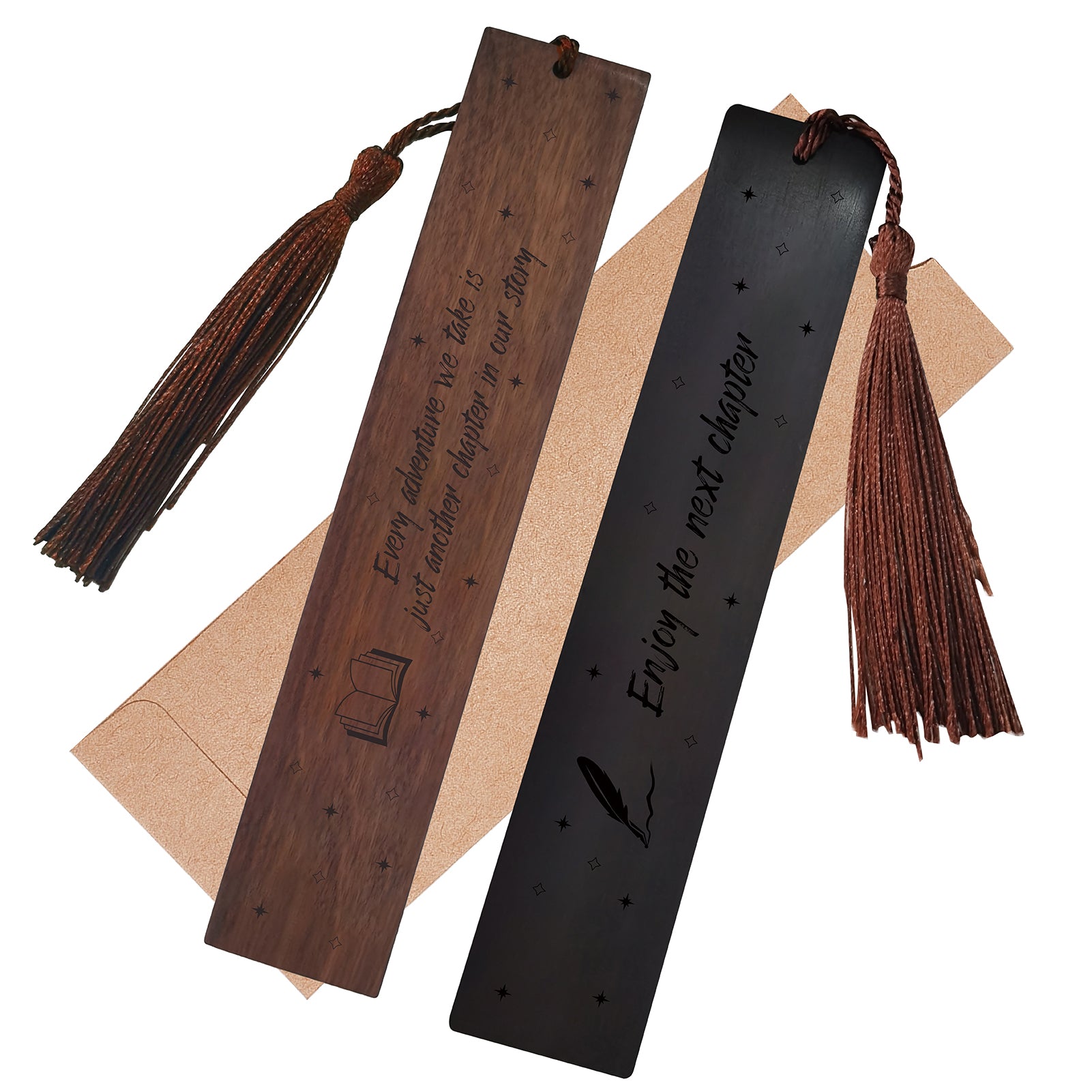 CRASPIRE 1 set Rosewood & African Blackwood Bookmarks Set, Laser Engraving, Rectangle with Word Every adventure we take is just another chapter in our story & Enjoy the next chapter, Study Supplies Pattern, 148x25mm, 2pcs/set