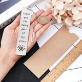 CRASPIRE 2Pcs 2 Style 201 Stainless Steel Bookmarks, Rectangle with Word & Feather Pattern, with Paper Bags, for Bookmarks Storage & Packings, Tan, 250mm