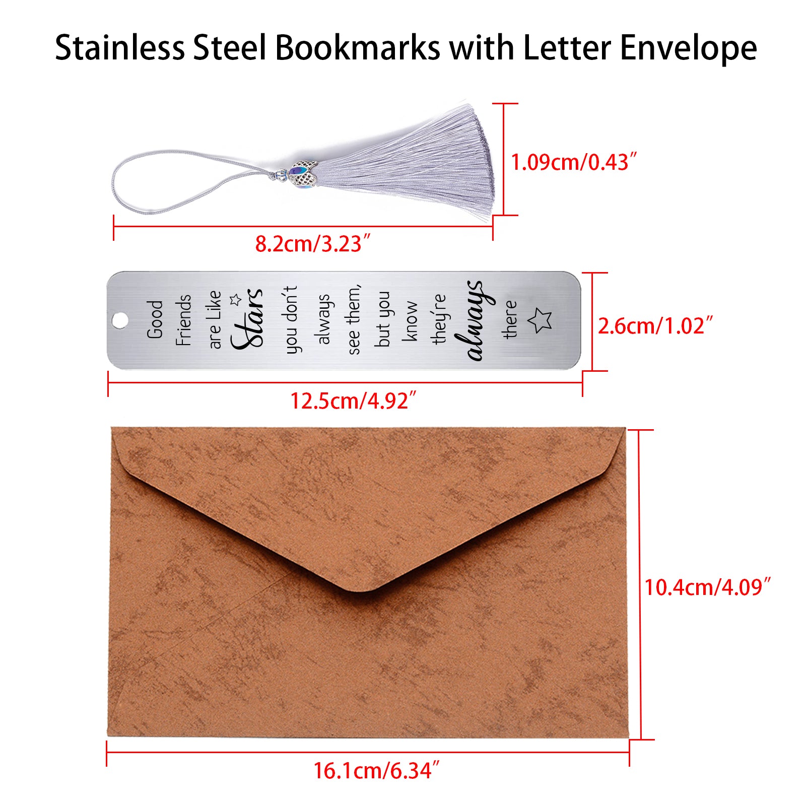 3Pcs Stainless Steel Bookmarks, Cardboard Box and Nylon Tassel Big Pendant Decorations, Stainless Steel Color, 125x26mm, 1pc/style