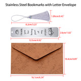 3Pcs Stainless Steel Bookmarks, Cardboard Box and Nylon Tassel Big Pendant Decorations, Stainless Steel Color, 145x30x0.5mm, Hole: 3mm