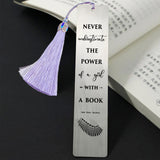 2Pcs 2 Style Stainless Steel Bookmarks, Rectangle, with Nylon Tassel Big Pendant Decorations, Stainless Steel Color, 80~125x10.5~26mm, 1pc/style