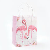 12 pc Rectangle Paper Bags, with Handles, Gift Bags, Shopping Bags, Flamingo Shape Pattern, For Valentine's Day, Misty Rose, 27x21x11cm