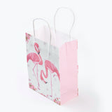 12 pc Rectangle Paper Bags, with Handles, Gift Bags, Shopping Bags, Flamingo Shape Pattern, For Valentine's Day, Misty Rose, 21x15x8cmm