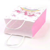 12 pc Rectangle Paper Bags, with Handles, Gift Bags, Shopping Bags, Unicorn Pattern, for Baby Shower Party, Pink, 27x21x11cm