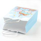 12 pc Rectangle Paper Bags, with Handles, Gift Bags, Shopping Bags, Unicorn Pattern, for Baby Shower Party, Light Sky Blue, 27x21x11cm