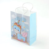 12 pc Rectangle Paper Bags, with Handles, Gift Bags, Shopping Bags, Unicorn Pattern, for Baby Shower Party, Light Sky Blue, 27x21x11cm