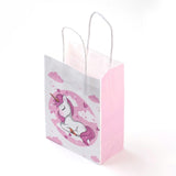 12 pc Rectangle Paper Bags, with Handles, Gift Bags, Shopping Bags, Unicorn Pattern, for Baby Shower Party, Plum, 27x21x11cm