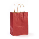 12 pc Pure Color Kraft Paper Bags, with Handles, Gift Bags, Shopping Bags, Rectangle, FireBrick, 21x15x8cm