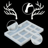 Antler Tree Jewelry Display Silicone Molds, 2ml Disposable Plastic Dropper, 100ml Measuring Cup Silicone Glue Tools, Birch Wooden Craft Ice Cream Sticks and Silicone Stirring Bowl, White, 150x2.5~12mm
