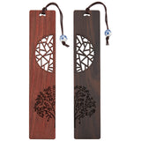 2Pcs 2 Colors Wood Bookmarks, with Porcelain Beads, Rectangle with Hollow Half Round & Tree of Life Pattern, Mixed Color