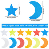 Craspire 8 Sets 2 Style Star & Moon PET Safety Reflector Strips Adhesive Stickers, Auto Accessories, Mixed Color, 6pcs/set, 4 sets/style