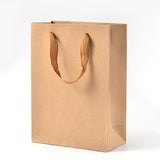 10 pc Rectangle Kraft Paper Bags with Handle, Retail Shopping Bag, Brown Paper Bag, Merchandise Bag, Gift, Party Bag, with Nylon Cord Handles, BurlyWood, 20x15x6cm